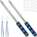 lasuroa 2 Pcs 8.2ft/250cm Telescopic Handheld Flagpoles with Clips, Stainless Steel Extendable Flag Pole Portable Tour Guide Flag Pole with Anti-Slip Handle Teaching Pointer Stick (Style 2)