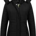 CREATMO US Women's Thicken Sherpa Winter Coat Puffy Warm Snow Jacket With Removable Hood (Large, Black)