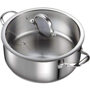 Cooks Standard Dutch Oven Casserole with Glass Lid, 7-Quart Classic Stainless Steel Stockpot, Silver