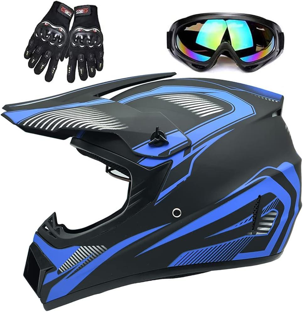 Adult 4 Wheeler Helmet, Motocross Helmet DOT/FMVSS-218 Certification Comfortable and Breathable Full Helmets for Locomotives Used in All Seasons (Blue)