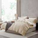 Hearth & Harbor Queen Duvet Cover Set - 3 Piece Soft Prewashed Bedding Set - Includes 1 Duvet Cover 90x90 inches with Zipper Closure and 2 Pillow Shams, Beige Cream, Comforter Not Included