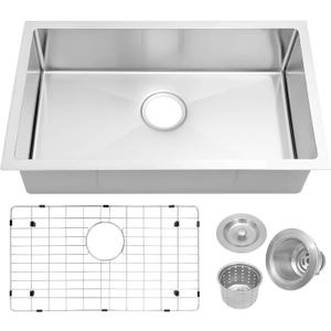 MILOSEN RV Kitchen Sink, 27''16''7'' Stainless Steel Drop-in Undermount Kitchen Sink, Single Bowl Sinks for RV, 7 inch Depth Outdoor Sinks
