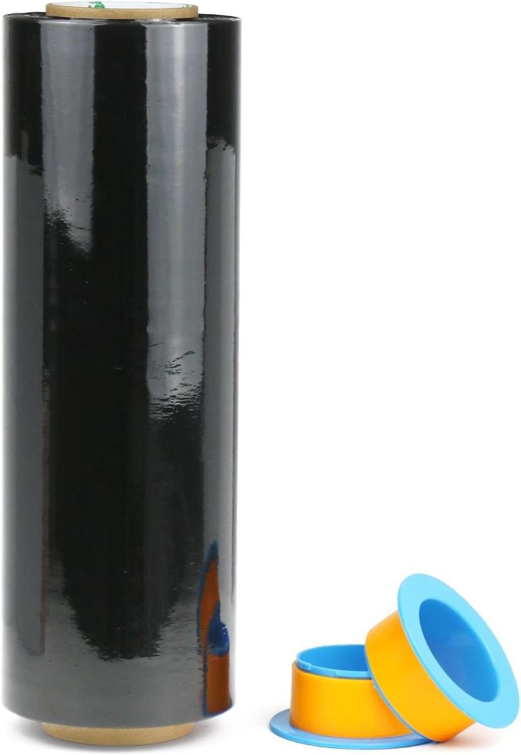 BOMEI PACK 1 Roll 1500ft Industrial Black Stretch Wrap 70 Gauge 15inch with 3inch Handles, Shrink Wrap Roll for Pallet Wrap, Durable Self-Adhering Packing, Moving, Heavy Duty