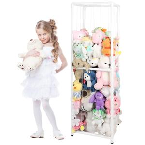 Stuffed Animal Storage Zoo Stuffed Animal Holder,Off-Ground and Space Save Vertical Stuffed Animals Organizer PVC with Elastic for Bedroom Playroom (White, Large)