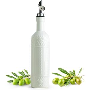 LYEOBOH Olive Oil Dispenser Bottle with Spout, Oil Dispenser for Kitchen - 17 OZ Ceramic Oil Dispensing Bottles for Kitchen, Cooking Oil Dispenser, Vinegar Dispenser Bottle Pour, White