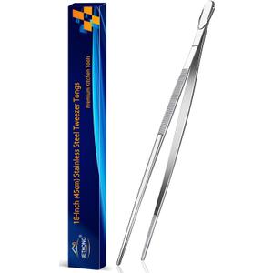 JETKONG 18 Inch (45cm) Extra Long Grill Tongs, Heavy Duty Stainless Steel Tweezer Tongs for Cooking, Grilling, Barbecue/BBQ, Buffet and Turning Food (Point Tips)