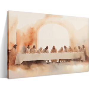 Jesus Last Supper Canvas Wall Art, Leonardo da Vinci Pictures Canvas Print Posters Wall Decor, Christian Wall Art Home Decor for Living Room Dining Room Decor 24x36 inch Framed (Religious)