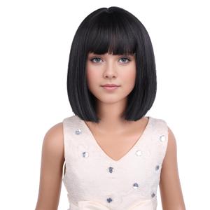Kids Black Wig Child Black bob Wig Short Black Wig for Girls Cosplay Party Synthetic Rose Net Daily Wear Wig (Black)