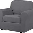 H.VERSAILTEX Stretch Armchair Cover - 2 Piece Chair Covers for Living Room Furniture - Spandex Jacquard Fabric Small Checks (Oversized, Charcoal Gray), 30x30