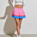 Fisoew Women's High Waisted Tennis Skirts Color Block Pleated Athletic Golf Skorts with Built in Shorts, Medium