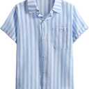 Boys Button Dwon Shirt Short Sleeve 2026 Fashion Shirt Casual Lightweight (Blue, M)