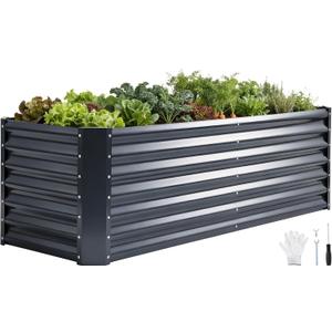6x2x1.86ft Raised Garden Bed - Galvanized Deep Root Planter Boxes Outdoor with Wing Nuts and Safety Edges for Gardening Vegetables, Flowers, Herbs, Succulents - Gray