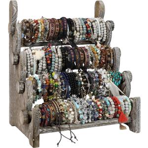 TOPNEW 4 Tier Wooden Bracelet Holder, Bangle Watch Necklace Display Storage Jewelry Holder Stand Display Organizer,Antique White