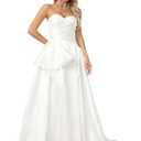 Off Shoulder Strap Lace Wedding Dress Sleeveless – Lightweight A-Line Bridal Gown with Train for Engatement Weddings L White