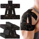 Geiserailie 20 Pcs Precut Kinesiology Tape for Shoulder, Pain Relief Pre Cut Sports Waterproof Breathable Enhance Elastic Copper Infused Kinesiology Athletic Tape for Body Support and Muscle Black