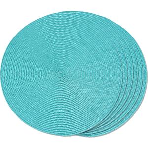 FunWheat Round Braided Placemats Set of 6 Table Mats for Dining Tables Woven Washable Non-Slip Place mats 15 inch(Turquoise, 6pcs)