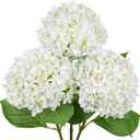 26" Artificial Hydrangea Flower with 6.6" Large Bloom, Realistic Gradient Silk Flowers, Faux Hydrangeas for Home Wedding Centerpiece Decor, Big Petal Fake Floral Arrangement, Indoor Outdoor Display (3PCS, White)