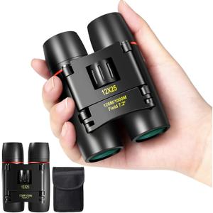 12X25 Mini Pocket Binoculars Compact, Small Lightweight Foldable for Adults Kids Bird Watching, Travel, Opera Concert, Hiking, Cruise, Football Game Green (Black)