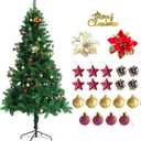 6ft Green Artificial Christmas Tree, Christmas Pine Tree for Home Party Christmas Decorations with 600 Branches and Two-Color Decorative Flowers Decorative Balls