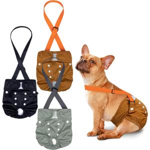 Pet Soft Dog Diapers Female with Suspenders, 3 Pack Reusable Female Dog Diapers for Heat, Dog Period Panties for Doggie in Cycle(Small, Deepcolor) (Small:10''-14'')