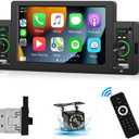 Carplay Single Din Radio 5 Inch Touch Screen Car Stereo with Car Play Android Auto, Bluetooth 5.1, HD Backup Camera, Mirror Link, Siri Voice Control, USB, FM, SWC, Dual Mic, Remote Control