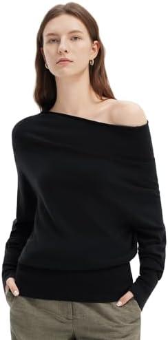 SUUKSESS Women Cashmere Oversized Off Shoulder Pullover Sweater Batwing Knit Top M