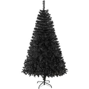6ft Black Artificial Christmas Tree,Hinged Full Tree with Metal Stand Easy Assembly Xmas Tree for Indoor and Outdoor Decoration