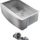 Comllen Commercial 33 Inch 304 Stainless Steel Farmhouse Sink, Single Bowl Kitchen Sinks 16 Gauge 9 Inch Deep Handmade Undermount Farm Apron Front Kitchen Sink (Brushed Nickel)