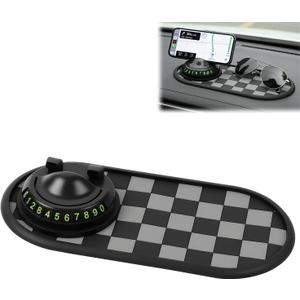 Multifunctional Car Anti-Slip Mat with 360 Rotating Phone Holder,Anti Slip Mat for Car Dashboard with Temporary Parking Number,Anti Slip Phone Mat for Car for Phones, Sunglasses, Keys (Gray Black)