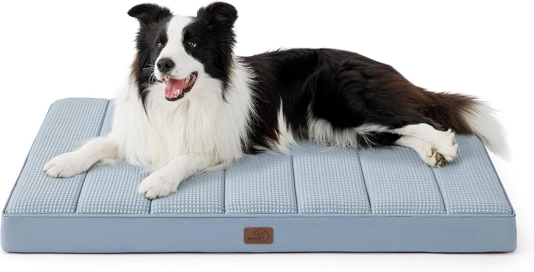 Bedsure Cooling Dog Bed for Large Dogs - Orthopedic Waterproof Puppy Beds with Removable Washable Cover, Egg Crate Foam Pet Mat, Suitable for Pet Up to 65 lbs (36.0"L x 27.0"W x 3.0"Th, Cooling Blue)