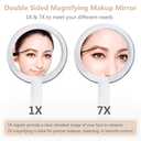 Double Sided 1x - 7X Magnification Hand Held Makeup Mirror with Adjustable Stand, Clear (7X)