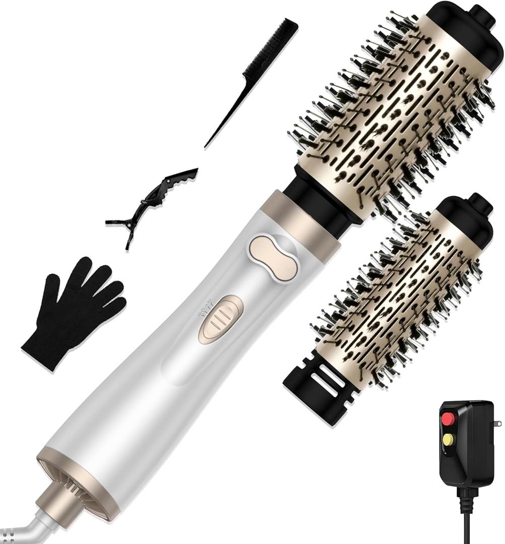 3 in 1 Rotating Hair Dryer Brush, Auto Rotating Blow Dryer Brush Spinning with 2 Brushes (2" & 1.5"), Negative Ionic Brush Blow Dryer, Round Brush Blow Dryer Volumize Curling 100-120V