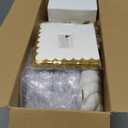 WONDERFUL 351pcs Upgrade White Plastic Plates - Plastic Dinnerware set with Fancy Gold Edges Includes 1 Table Runner 100 Disposable Plates 150 Silverware 50 Cups 50 Napkins for Wedding High End Party