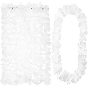 Hoteam 24 Counts White Hawaiian Leis Necklace Tropical Flower Lei Floral Luau Party Decorations Hawaiian Flower Luau Necklaces Hula Dance Garland Headbands for Beach Birthday Wedding Party Favors