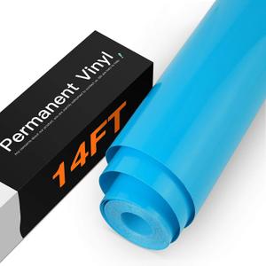 HTVRONT Light Blue Permanent Vinyl - 12" x 14 FT Glossy Blue Permanent Vinyl Adhesive Vinyl Roll Compatible with Cricut Cutting Machine, Silhouette, Cameo Cutters, Scrapbooking, Craft, Die Cutters