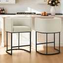 24" Counter Height Bar Stools Set of 2, Modern Barrel Counter Stools with Backrest and Arms, Fabric Upholstered Accent Barstools with Metal Legs for Kitchen Island,Sand