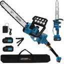 12 Inch Electric Pole Saws for Tree Trimming, 2-in-1 Cordless Pole Saw with 2 x 4.0Ah Battery Powered Chainsaw Lightweight with Shoulder Strap for Thicker Wood Cutting Pruning