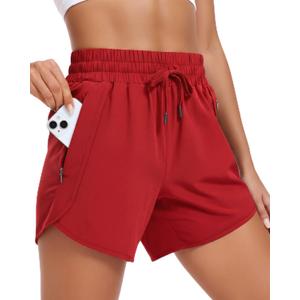 Women's 5"/7" Inseam Athletic Running Shorts with Zip Pockets Quick Dry Lightweight Workout Gym Shorts (Red, XL)