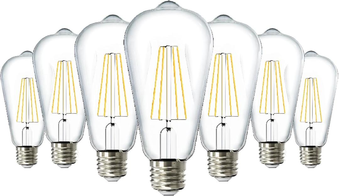 Sunco 7 Pack 60W Vintage LED Edison Bulbs Equivalent 8.5W CRI92 800 Lumens, Dimmable ST64 Filament ST19, 2200K Amber Light E26 Medium Base Light Bulbs High Brightness Clear Glass Waterproof UL