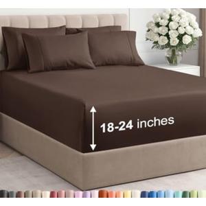 Extra Deep Queen Sheet Set - 6 Piece Breathable and Cooling Sheets - Hotel Luxury Bedding for Women, Men, Kids & Teens - Easy & Secure Fit - Soft, Wrinkle Free and Comfy - Extra Deep Pockets - Brown