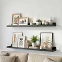 Floating Shelves Wall Mounted Set of 2, 36 Inch Long Picture Ledge Shelf with Lip, Metal Floating Shelves for Storage, Wall Shelves for Living Room, Bedroom, Bathroom, Kitchen, Black, 36x4.1x1 Inches