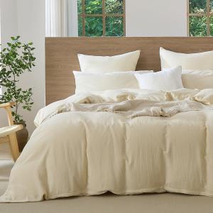 Muslin Duvet Cover Set Cotton Queen Size Cream,Double-Layer Linen Like Gauze Comforter Cover Set 3 Pcs,Okeo-tex 100 Certified Duvet Cover 90"x90" with 2 Pillowcases for All Season