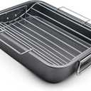 Roasting Pan With Rack 11" x 15" - Non Stick Large Roaster Pan and V-rack with foldable handles - Roasting Pans for Ovens to Elevate Food for Even Heating - Dishwasher Safe Turkey Roast Pot