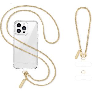 ROCONTRIP Metal Phone Chain Set Including Crossbody Phone Lanyard and Wrist Strap with 2*Tether Tabs Detachable iPhone Chain Strap Non-Rust,Unbreak iPhone Wristlet Strap for Women Travel Essentials (Extended, Pale Gold)