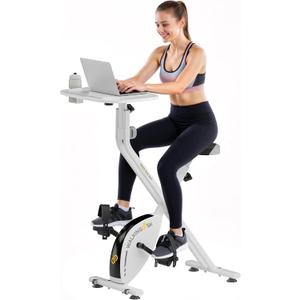 WALKINGDESK Exercise Bike Desk - Adjustable Pedal Desk with Foldable Design, Quiet 8-Level Magnetic Resistance, Laptop Tray, iPad Holder & Cup Holder for Home Office Workstation