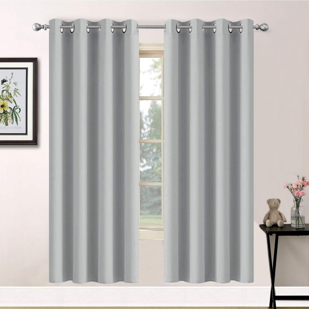 Yakamok Soft Room Darkening Light Gray Blackout Curtains Thermal Insulated Grommet Curtain Panels for Bedroom, 52W x 63L,Light Grey, 2 Panels