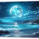 LURENCZH Ocean Moon Wall Art Large Moon Canvas Prints Night Beach Landscape Picture Painting for Living Room Office Decor Framed(Moon-3,16.00" x 24.00")