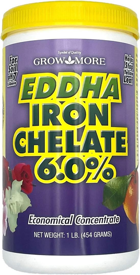 Grow More 0.2-0-0 EDDHA Iron Chelate for Greener Plants on Soils with pH of 7 or Above - 1lb of Water Soluble Chelated 6% Iron for Plants