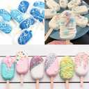 Ouddy Life Popsicle Molds Set of 2, Ice Pop Molds Silicone 4 Cavities Ice Cream Mold Oval Cake Pop Mold with 50 Wooden Sticks for DIY Popsicle, White