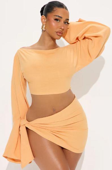 FASHIONNOVA Summer Nights Lines Skirt Ser KSNM4080204 Peach Size S
